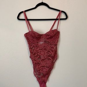 Dusty Rose lace bodysuit/ teddy